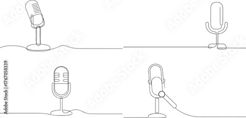 A group of Microphone one continuous line art, Vector illustration, One line art, Line art graphic style