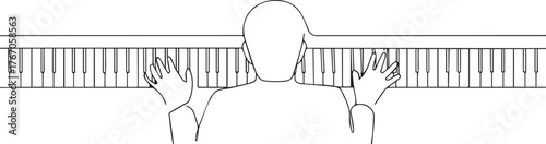 musician playing piano one continuous line art, Vector illustration, One line art, Line art graphic style