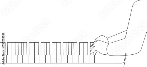 musician playing piano one continuous line art, Vector illustration, One line art, Line art graphic style