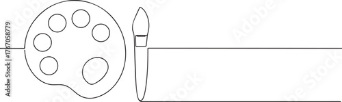 Paintbrush with pallet one continuous line art, Vector illustration, One line art, Line art graphic style