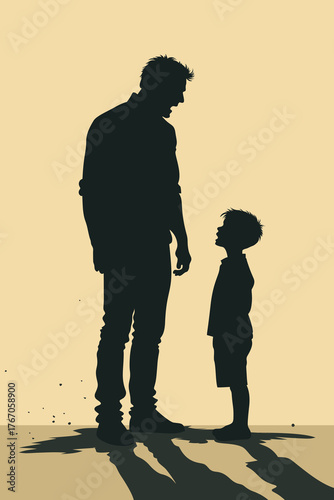 Silhouette of an adult man yelling at a child, symbolizing childhood trauma, fear, and emotional abuse. Minimalist artwork expressing pain, authority, and mental health issues.