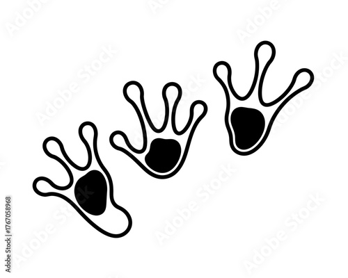 A trail of three black frog footprints, simple vector icon isolated on a white background