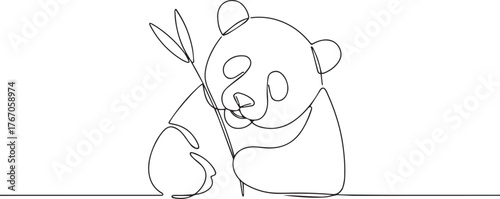 Panda eating bamboo one continuous line art, Vector illustration, One line art, Line art graphic style