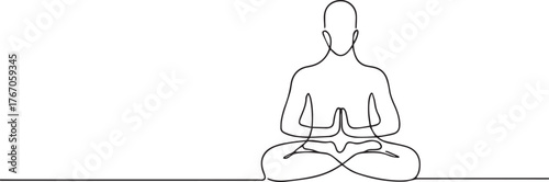 Person meditating one continuous line art, Vector illustration, One line art, Line art graphic style