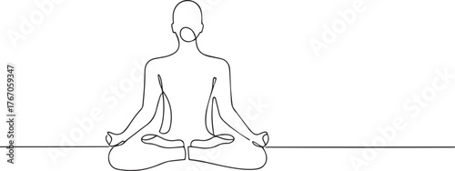 Person meditating one continuous line art, Vector illustration, One line art, Line art graphic style