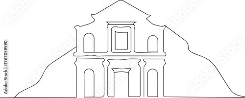 Petra monument one continuous line art, Vector illustration, One line art, Line art graphic style