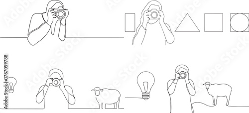 A group of Photographer one continuous line art, Vector illustration, One line art, Line art graphic style