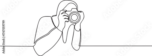 Photographer one continuous line art, Vector illustration, One line art, Line art graphic style