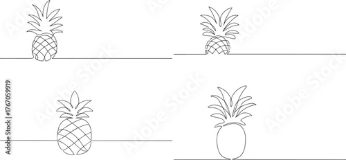 A group of Pineapple one continuous line art, Vector illustration, One line art, Line art graphic style