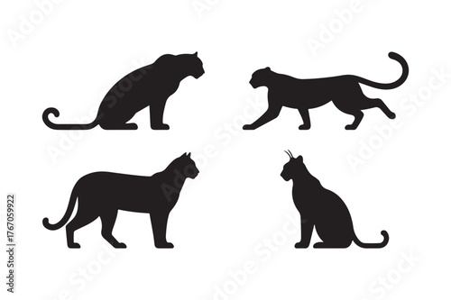 Silhouettes of four feline animals in different poses