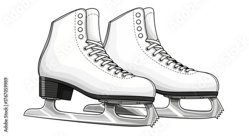 Elegant white figure skates with sharp blades ready for graceful ice performances and winter sports.