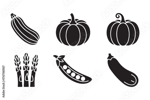 Collection of black and white vegetable silhouettes for healthy eating