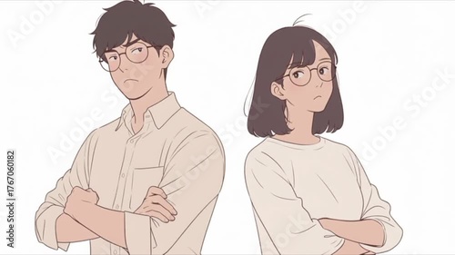 腕を組んでそっぽを向く若いカップル「生成AI」