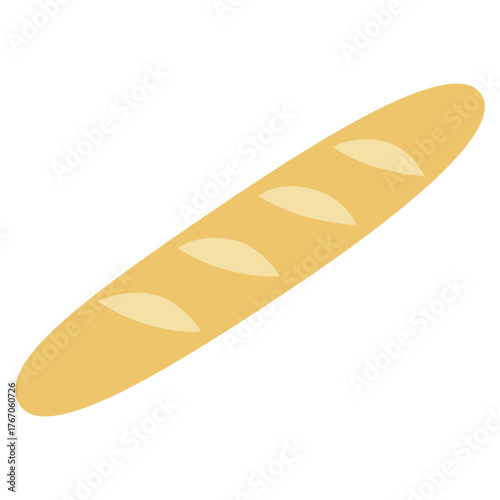 French baguette. Baked traditional bread. Illustration for bakery poster, banner, card, advertisement. Vector illustration on white background