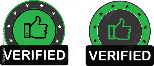 Verified badge on white background | Verified stamp | Verified icon set with thumbs up symbol vector illustration for trust and quality assurance isolated on white background