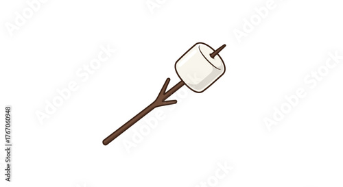 Toasted marshmallow on stick: simple cartoon design for campfire themes