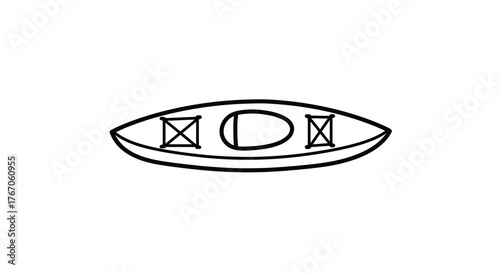 Minimalist black and white kayak design with paddle seat outline