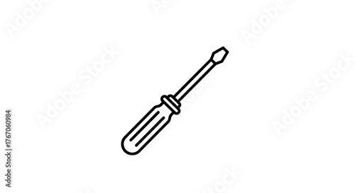 Minimalist screwdriver icon: simple black and white design for tools and repa…