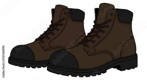 Durable brown hiking boots with thick soles and black caps