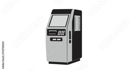 Modern atm machine design with digital interface on white background