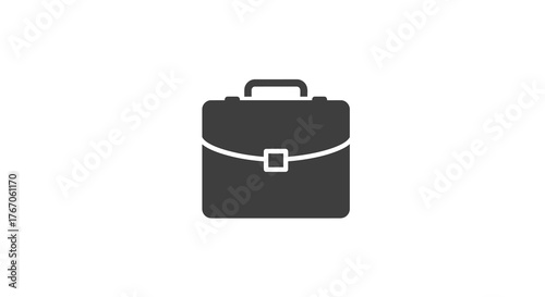 Black briefcase icon on white background for business and office themes