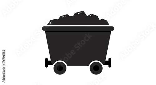 Coal mining cart icon in simplified flat design on white background
