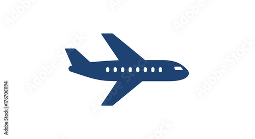 Simple blue airplane icon on white background