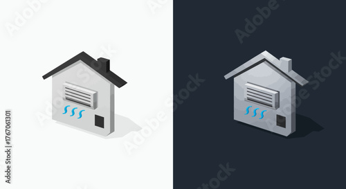 Isometric heating ventilation icon on dual backgrounds