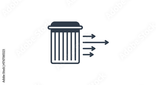 Flat design trash bin with moving arrows symbolizing data deletion