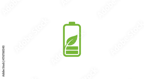 Eco-friendly battery icon with leaf symbol in minimalist green design