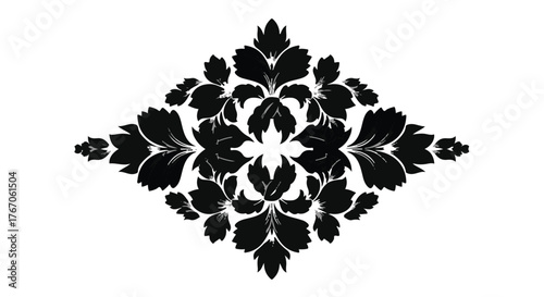 Elegant black damask ornamental design on white background
