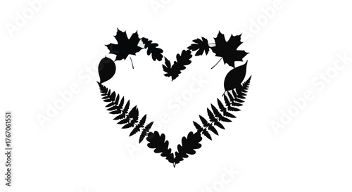 Heart shape created from diverse autumn leaves, symbolizing love and nature's beauty