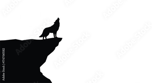 Lone wolf silhouette howling at the moon from a cliff edge