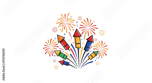 Colorful fireworks celebration with rocket burst for festive events and new year