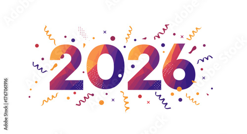 Festive 2026 celebration with colorful confetti and gradient numbers