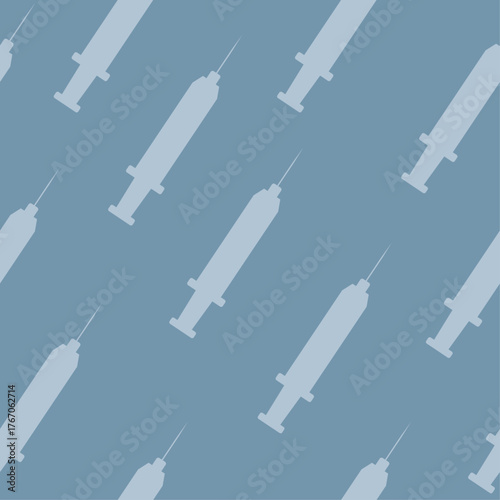 Medical seamless pattern with syringes. A blue medical background.