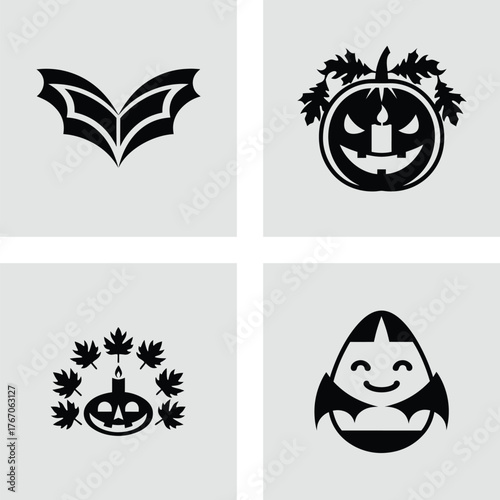 Set of Halloween icons minimalist flat vector design elements perfect for holiday themed web and mobile apps
