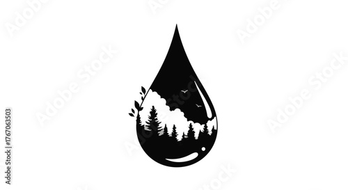 Nature's essence captured within a single drop, symbolizing purity and the environment.