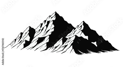 Majestic mountain peaks outlined against a stark, dramatic sky