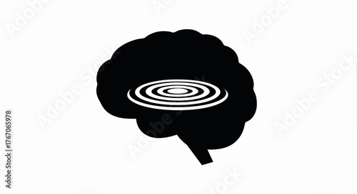 Brain icon with ripple effect symbolizing thought and consciousness. Minimalist flat vector illustration for psychology and mental health concepts.