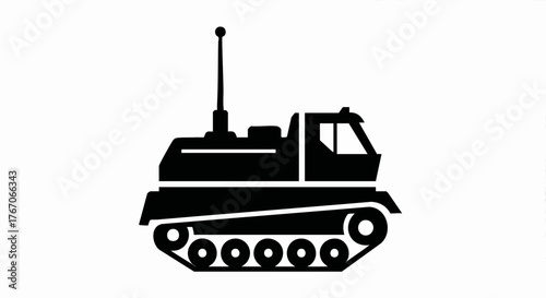 Tracked arctic exploration vehicle silhouette icon. Military armored personnel carrier symbol. Flat design vector graphic