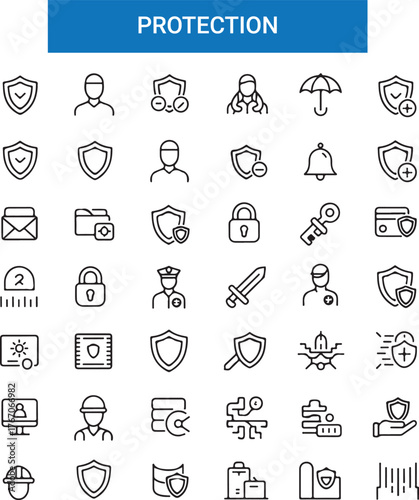Privacy icon set. Containing lock, safety, security, protection, access, secure of data, document, recognition, security camera,
