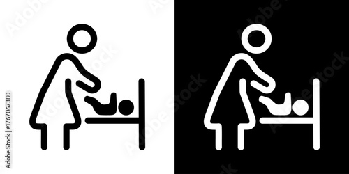 Icon of mother and baby room with changing table. Diaper changing station. Nursery or mother room sign for public facilities. Simple outline vector illustration with editable stroke.
