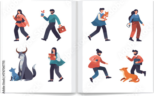 Playful Modern Characters Vector Illustration – Fun and Creative Design Elements