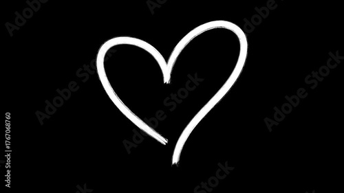 Animated outline marker brush black heart background isolated transparent background, hand-drawn animation on a black background