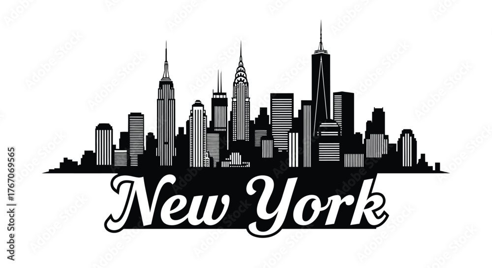 Obraz premium New York City Skyline Silhouette Vector Illustration with Typography