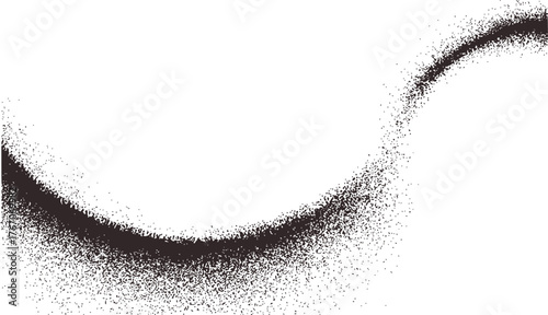 Dark speckled curve on white background abstract black