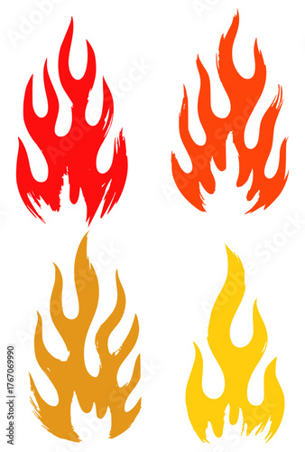 Four colorful flame brush stroke designs fire orange