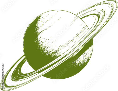 Green planet with rings sketch saturn space
