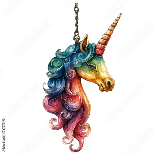 Unicorn Horn Pendant, watercolor clipart vector, isolated on a white background.